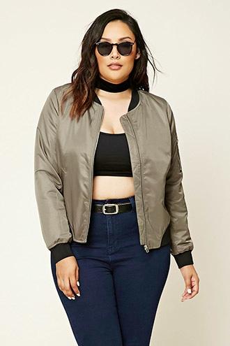 Forever21 Plus Women's  Grey & Black Plus Size Bomber Jacket