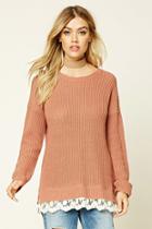 Forever21 Women's  Mauve Scalloped Lace-hem Sweater