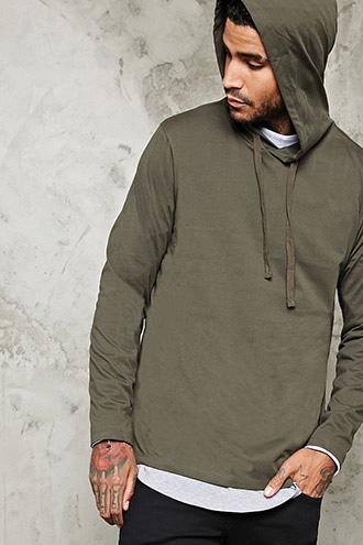 21 Men Men's  Olive Cotton-blend Hooded Tee