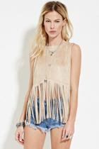 Forever21 Women's  Fringed Faux Suede Top
