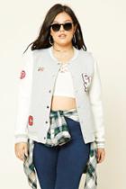 Forever21 Plus Women's  Heather Grey & Cream Plus Size Varsity Jacket