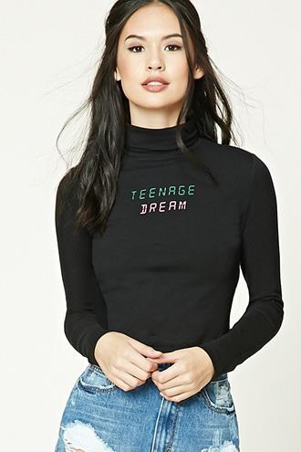 Forever21 Women's  Teenage Dream Graphic Crop Top