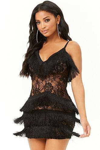 Forever21 Tiered-fringe Lace Mini Dress