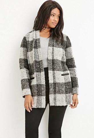 Forever21 Plus Textured Plaid Coat