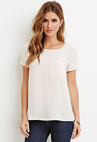 Forever21 Women's  Pocket Chiffon Top (ivory)