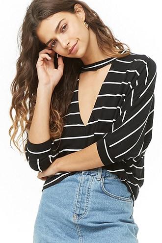 Forever21 Striped Cutout Dolman Top