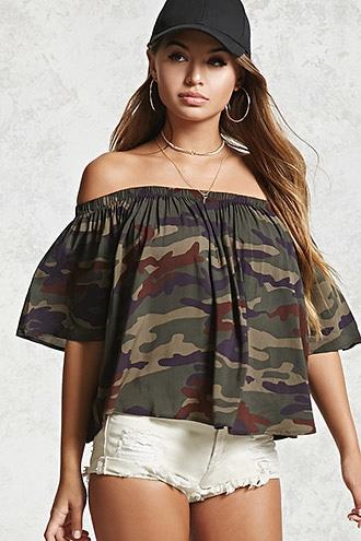 Forever21 Camo Off-the-shoulder Top