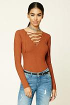Forever21 Women's  Walnut Lace-up Sweater Top