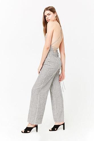 Forever21 Striped Linen-blend Jumpsuit