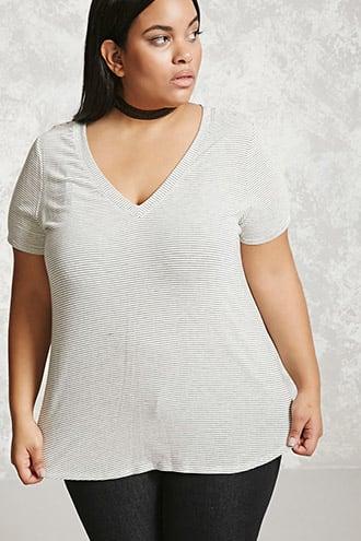 Forever21 Plus Size Striped V-neck Tee