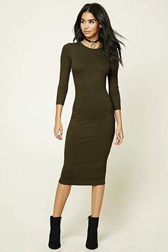 Forever21 Women's  Olive Longline Ribbed Knit Dress