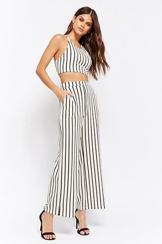 Forever21 Striped Crop Top & Wide-leg Pants Set