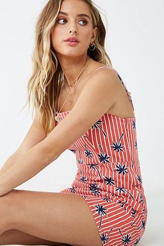 Forever21 Striped & Palm Tree Print Dress