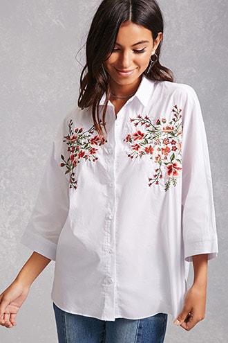 Forever21 Floral Embroidered Shirt