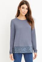 Forever21 Women's  Lace-paneled Hem Top (indigo)