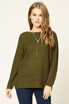 Forever21 Women's  Olive Loose Knit Raglan Sweater
