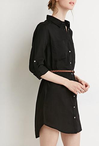 Love21 Women's  Belted Shirt Dress (black)