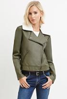 Forever21 Women's  Faux Shearling Moto Jacket (olive)