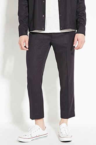 21 Men Men's  Pinstriped Slim Fit Pants