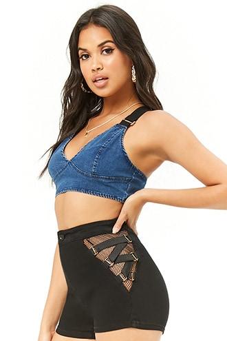 Forever21 Fishnet Inset Denim Shorts
