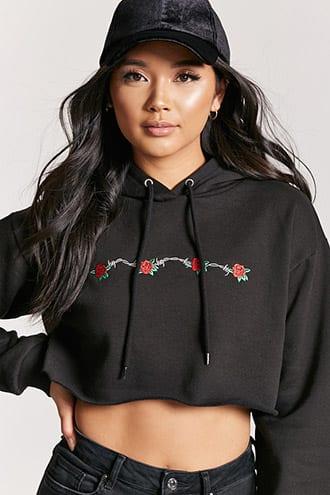 Forever21 Fleece Rose Embroidered Sweater
