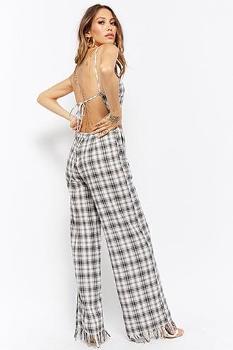 Forever21 Frayed Plaid Palazzo Jumpsuit