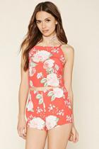 Forever21 Women's  Red & White Floral Crop Top