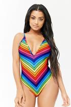 Forever21 Rainbow Chevron Pattern One-piece Swimsuit