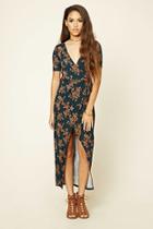 Forever21 Women's  Teal & Rust Wrap Front Maxi Dress
