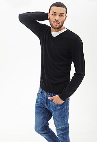 21 Men 21 Men V-neck Knit Sweater Black X-small