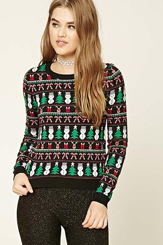 Forever21 Women's  Black & Green Fair Isle Sweater