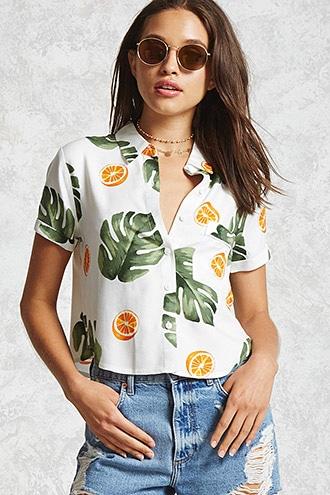 Forever21 Leaf Print Shirt