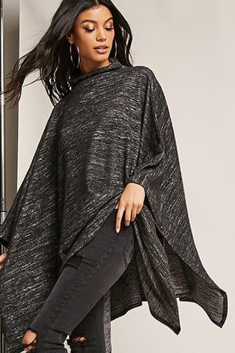 Forever21 Marled Knit Mock Neck Poncho