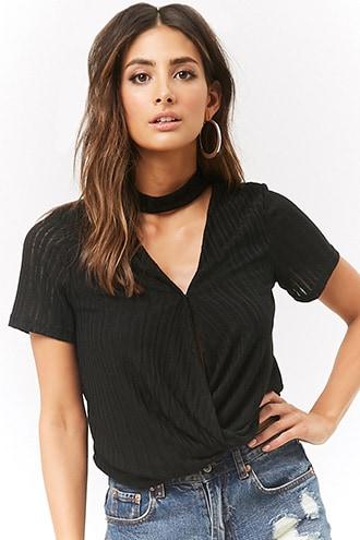 Forever21 Mock Neck Surplice-front Top