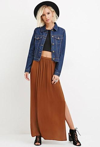 Forever21 Side-slit Satin Maxi Skirt