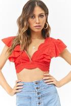 Forever21 Plunging Scalloped Eyelet Crop Top