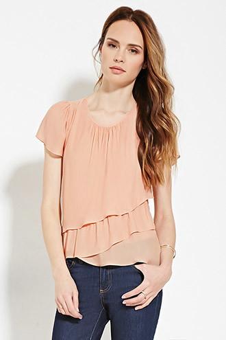Love21 Women's  Peach Contemporary Ruffled Blouse