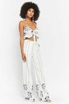 Forever21 Floral Striped Crop Top & High-rise Pants Set