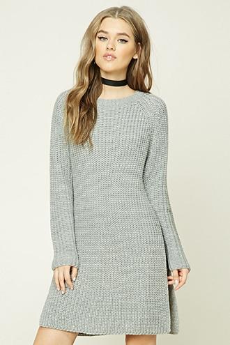 Forever21 Women's  Heather Grey Longline Side-slit Sweater