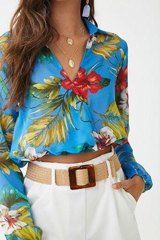 Forever21 Sheer Chiffon Floral Surplice Top