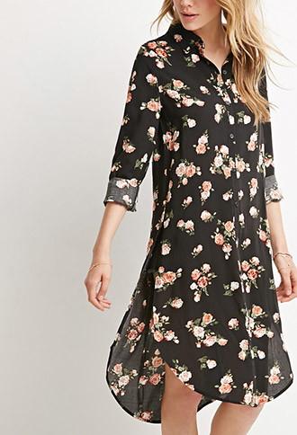 Forever21 High-slit Rose Print Tunic
