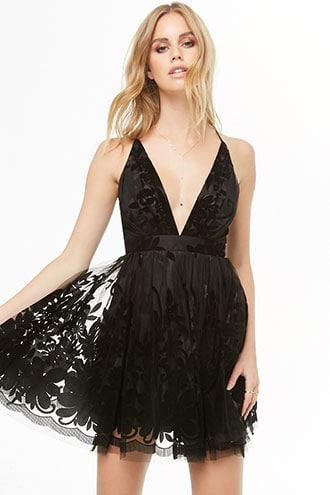 Forever21 Plunging Floral Tulle Dress