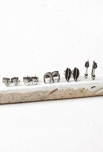 Forever21 Arrow And Horse Shoe Stud Set (b.silver)