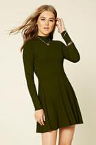 Forever21 Women's  Olive Cutout-back Skater Dress