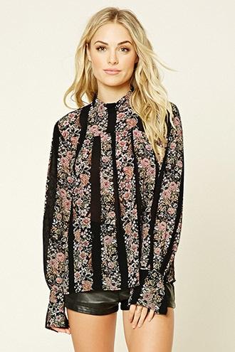Love21 Women's  Black & Mauve Contemporary Floral Print Top