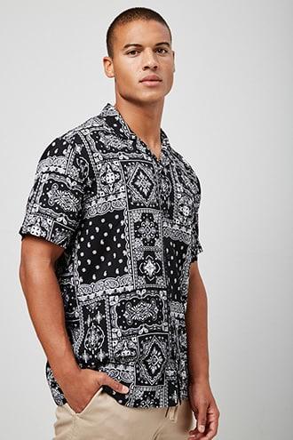 Forever21 Bandana Print Cuban Collar Shirt
