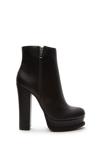 Forever21 Women's Faux Leather Platform Booties (black)