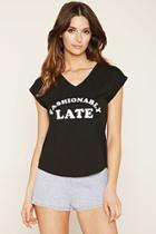 Forever21 Women's  Fashionably Late Graphic Pj Top