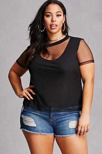 Forever21 Plus Size Mesh Overlay Tee