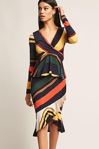 Forever21 Stripe High-low Tulip Skirt